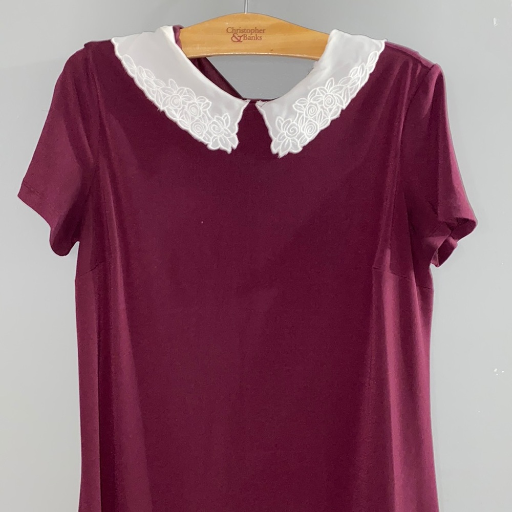 Maroon Knee Length Dress with Peter Pan Collar
